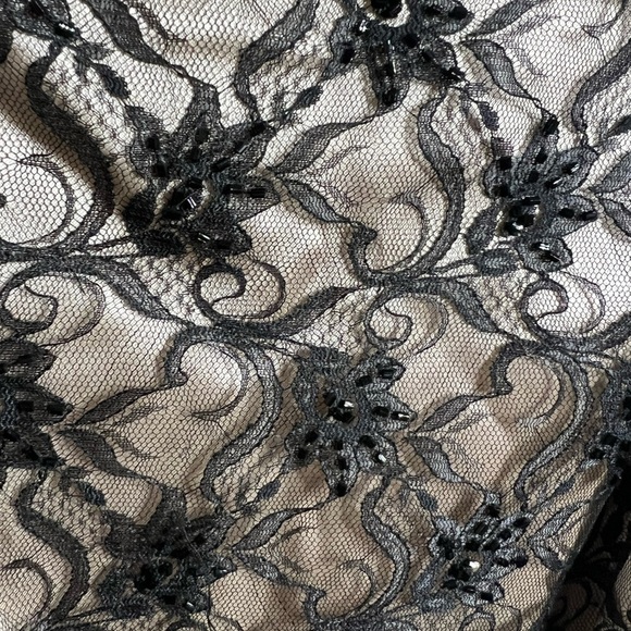 Vintage Drop Waist Pleated Lace Black & Cream Dress - Picture 9 of 16